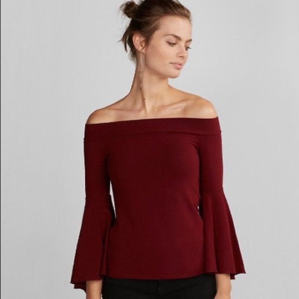 Bell Sleeve Maroon Off the Shoulder Top